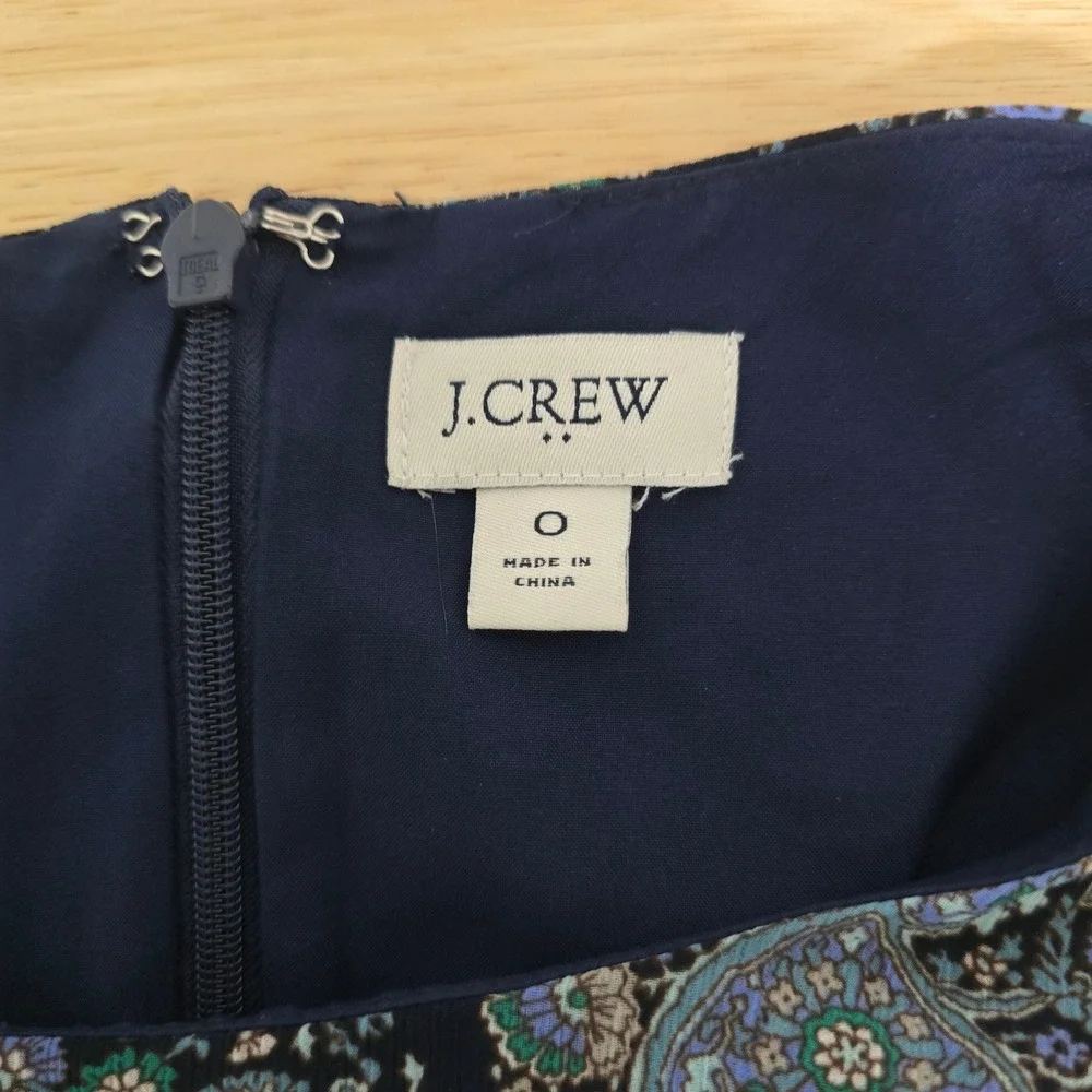 J. Crew Paisley Print Ruffle Sleeve Midi Dress Navy‎ Blue Women's Size 0